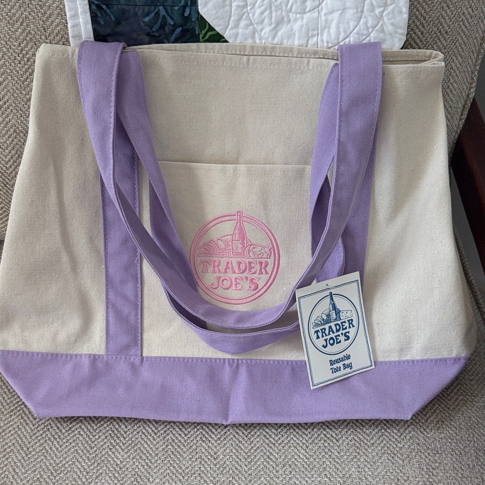 Trader Joe's Lavender & Cream Large Reusable Canvas Tote